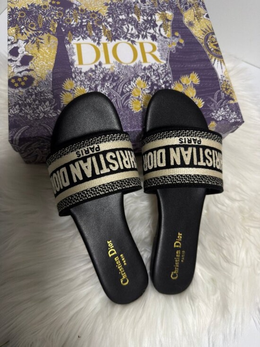 Women's Christian Dior Sparkly Dway Slide Black Sandals